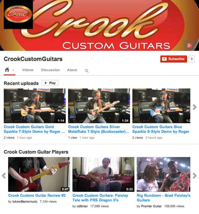 Crook Custom Guitars Videos Demo YouTube Channel