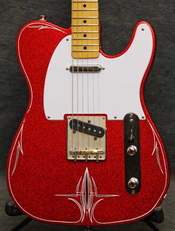 Crook Guitars Red Sparkle T-Style Pinstriped Guitar